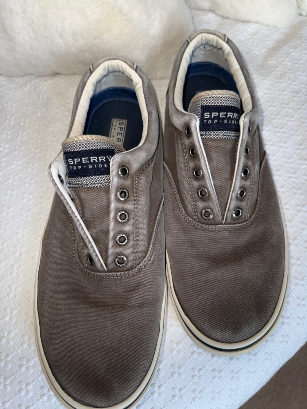 Sperry Men's Canvas Boat Shoes in Taupe/Gray